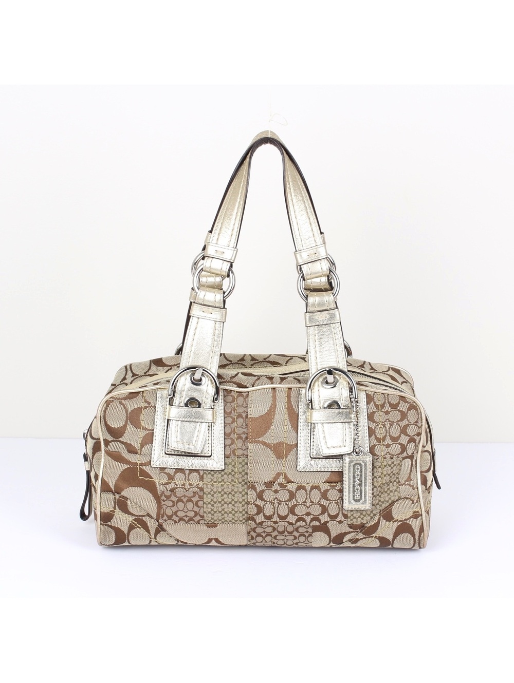 Vintage Coach F12317 Signature Soho Patchwork Shoulder Bag Metallic Gold Trim